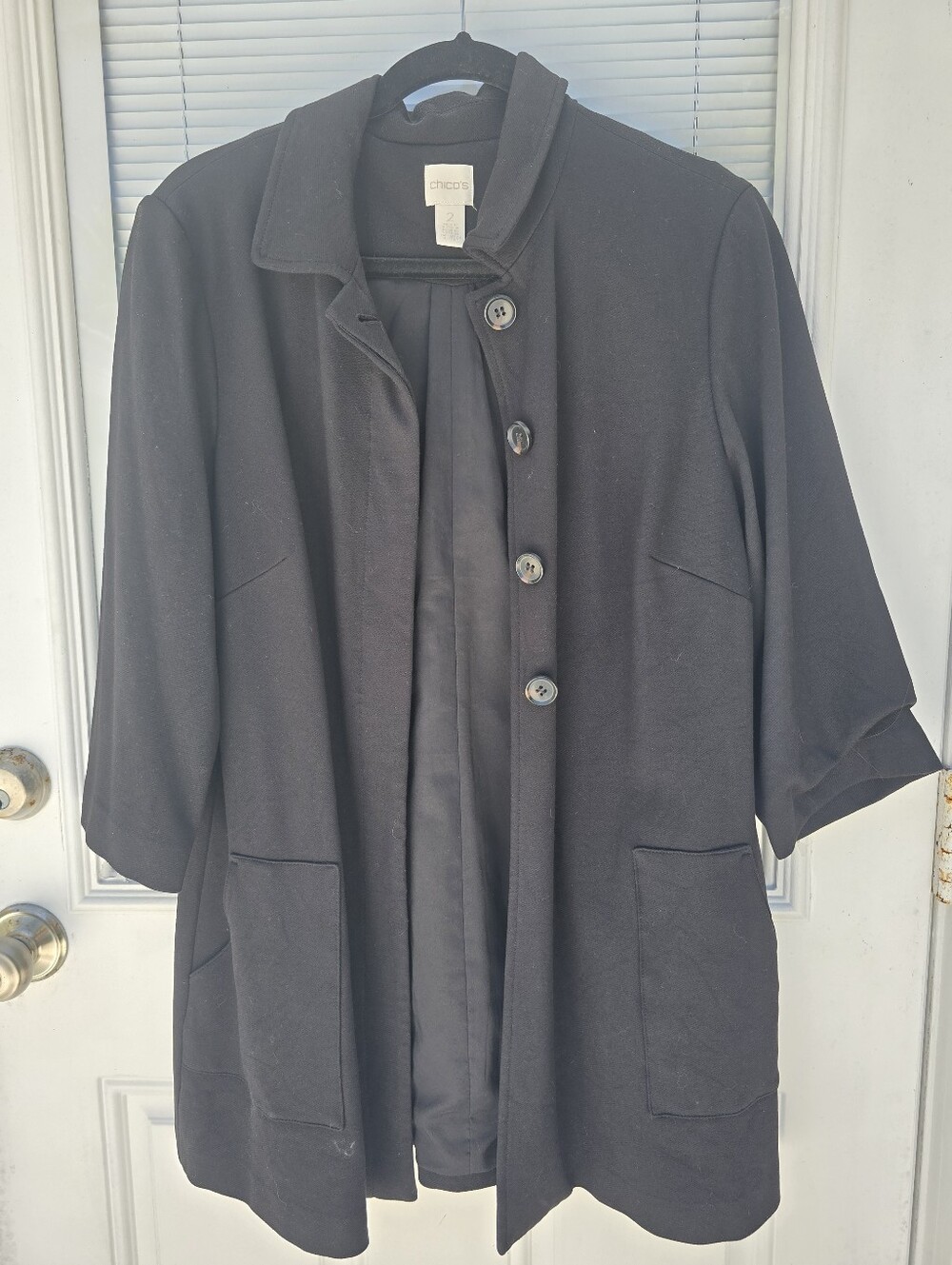 Chico's Black Three-Quarter Sleeve Button Jacket